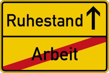 Un panneau de signalisation avec le mot "Ruhestand"; signifiant retraite en Allemagne