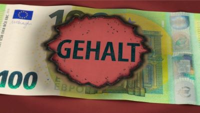 Billet de 100 euros avec l'inscription du mot "Gehalt", pour symboliser le thème de la fiche de paie allemande.
