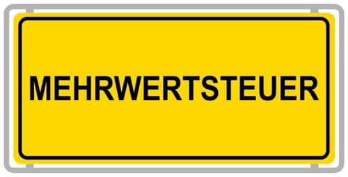 Un panneau avec le mot Mehrwertsteuer" pour évoquer la TVA en Allemagne.