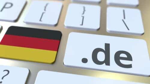 Créer une succursale en Allemagne : image d'un clavier avec le drapeu allemand et une touche avec ".de".